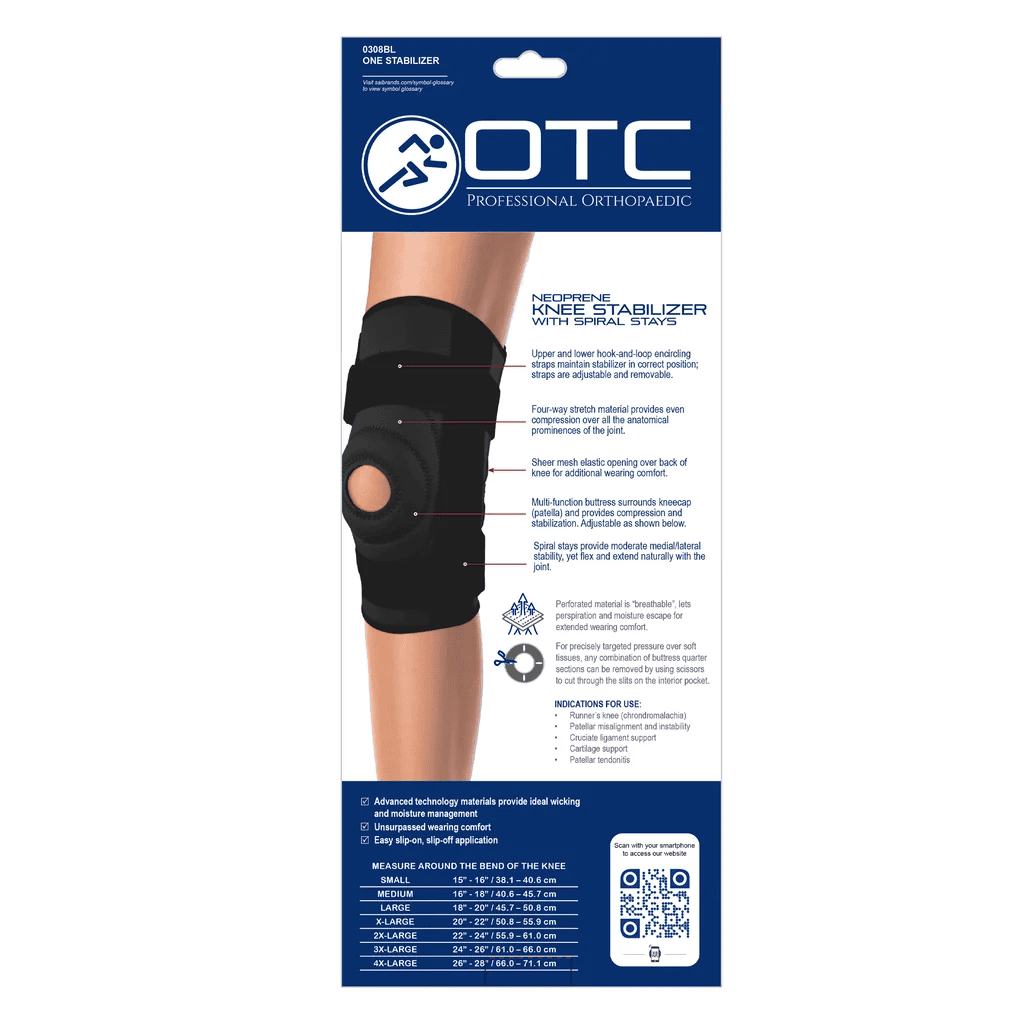 OTC Neoprene Knee Stabilizer 0308 with spiral stays for medical mobility support.