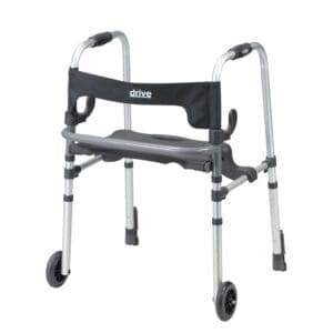 Drive Clever-Lite LS Folding Walker with seat, wheels—mobility support for home care.