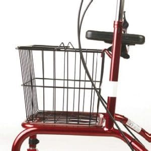 HumanCare 10601 red rollator walker with front wire basket for mobility support and home care.