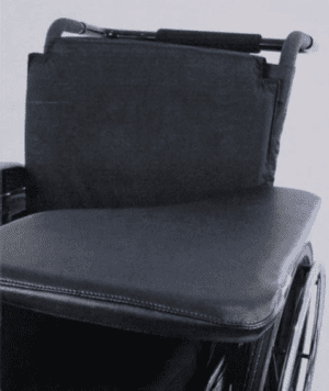 Nighthawk wheelchair seat and backrest with padded cushions, designed for mobility support at home.