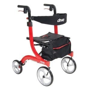 Drive Nitro Aluminum Rollator with 10" wheels and lightweight frame for mobility support.