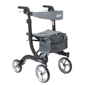 Drive Nitro Aluminum Rollator, tall, 10" casters, hand brakes; mobility support for home care.