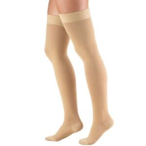Truform Classic Thigh High Compression Stockings for mobility support, soft top, reinforced toes.