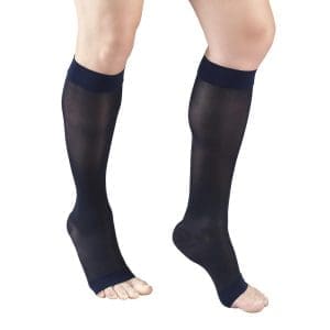 Truform 1762 women's knee-high open toe compression stockings for mobility, home care support.