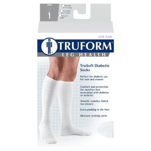 Truform diabetic crew socks, 8-15 mmHg, extra padding for sensitive feet, home medical use.