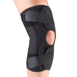 OTC OA Orthotex Knee Stabilizer Wrap, adjustable straps, open patella for mobility support.
