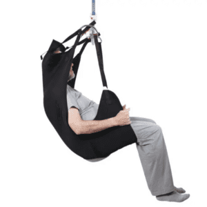 Handicare Deluxe Hammock Sling, black fabric, for mobility support and home care lifting.