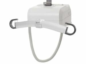 HumanCare Roomer S Portable Ceiling Liftโmotorized mobility device for safe home care patient transfers.