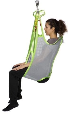 HumanCare Bath Sling with green trim supports safe patient transfer and mobility in home care.