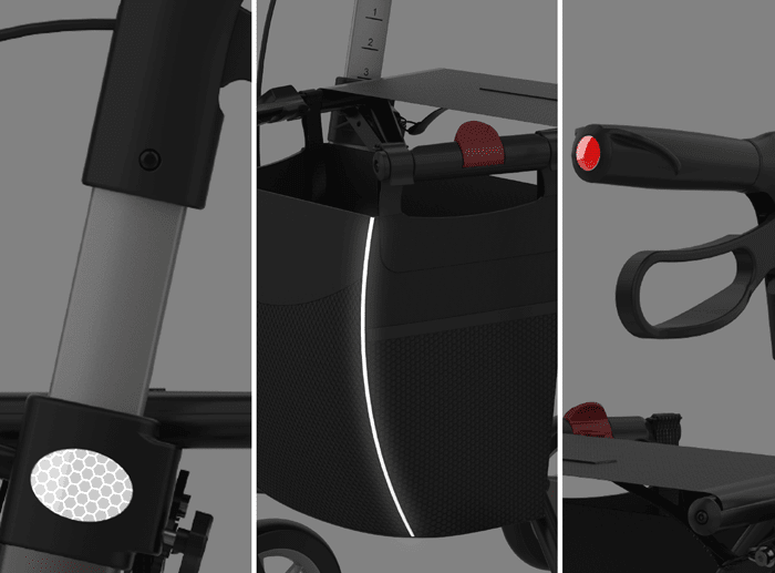 REHASENSE ATHLON HD Carbon Fiber Rollator: ergonomic handlebar, storage basket for mobility support.