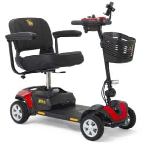 Golden Buzzaround XL 4-wheel mobility scooter with padded seat for personal mobility support.