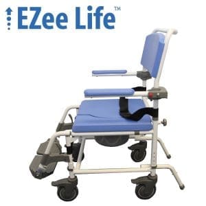 EZee Life 20" Aluminum Shower Commode Chair with padded seat, four wheels—ideal for home care.