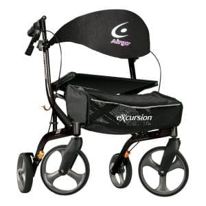 Drive Airgo eXcursion 20" lightweight rollator, black, with padded seat; mobility support for home care.