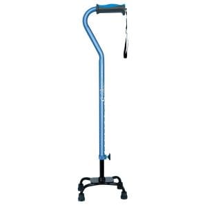 Drive Airgo Comfort-Plus Quad Cane, Large Base—adjustable, blue; mobility support for home care.