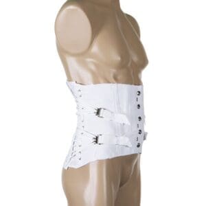 OTC Men's Lumbosacral Back Brace: metal buckles, stabilizes lower back for mobility support.