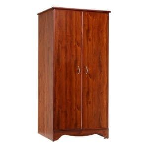 Home care medical storage cabinet, tall wooden design with easy-access double doors.