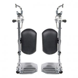Drive Swing-away Elevating Leg Rests with padded supports for mobility and wheelchair home care.
