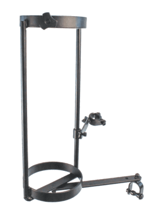 Nighthawk Wheelchair Oxygen Holder, black metal, clamp arm secures tanks for mobility support.