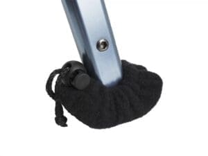 Stander EZ Fold-N-Go Walker leg with black cover and drawstring, for mobility support.