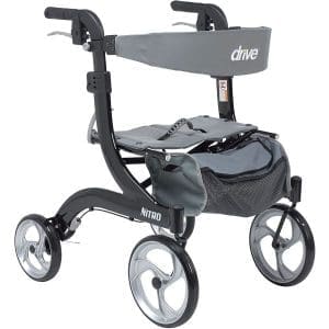 Drive Nitro Aluminum Rollator, Hemi Height—10" casters, cushioned seat. Ideal for mobility support.
