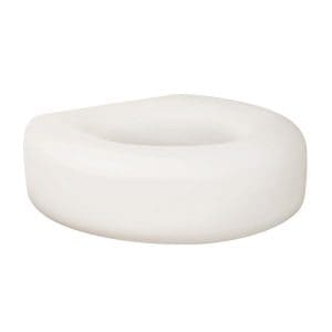 White raised toilet seat, thick and smooth, for mobility support and home care.