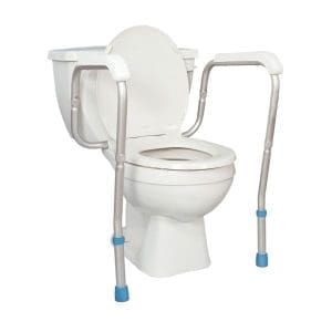 Drive AquaSense Adjustable Toilet Safety Rails, floor-mounted, for home mobility support and elderly care.