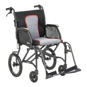 Drive AeroFly Ultra-Lite Transport Chair: lightweight mobility support with removable footrests for home care.