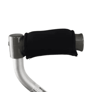 AMS Gel Cane Handle Cover on curved metal cane for enhanced mobility support comfort.
