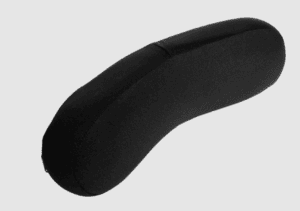 Black ergonomic cushion for mobility support; smooth, bean-shaped design for home care comfort.