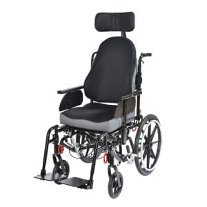 Kanga Adult Tilt-in-Space Wheelchair in black and gray for mobility support and home care comfort.