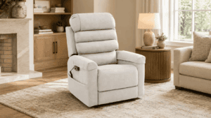 Pride Muskoka LC-475 lift chair recliner in light beige for home mobility support.