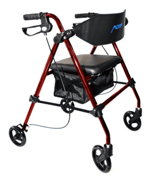 MOBB aluminum folding rollator with 8-inch wheels and brakes for mobility support.