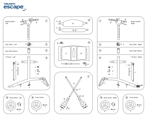 Triumph, Parts for Escape Standard and Petite Rollators
