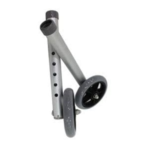 Walker replacement legs with wheels, adjustable metal for mobility support and home care use.