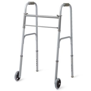 Medline, 2-Button Adult Folding Walker with Front Wheels, MDS86410W54B