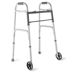 Medline, Two-Button Adult Folding Walkers with 5" Wheels, MDS86410W54