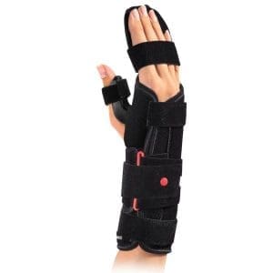 DonJoy DigiForm+ Finger Splint with Velcro straps for thumb, wrist support; home care use.