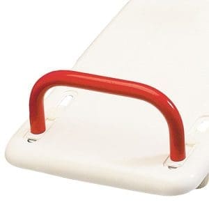 Transfer board with red handle for safe mobility support and home care patient transfers.