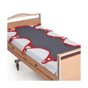 Etac Molift RgoSling Stretcher on hospital bed for safe patient transfers in home care.