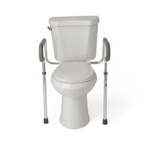 Medline Guardian Toilet Safety Rail, padded armrests, sturdy support for home care mobility.