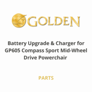 Battery upgrade and charger for GP605 Compass Sport Powerchair, mobility support equipment.