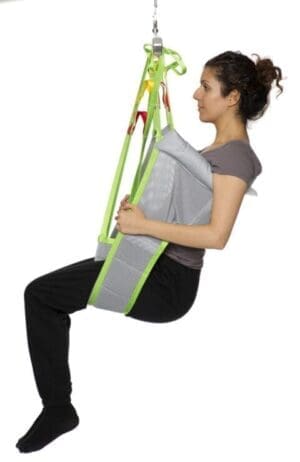 HumanCare Toileting Sling for mobility support, gray and green, ideal for home care lifts.