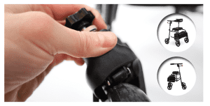 Close-up of neXus Rollator Slow Down Brake adjustment for mobility support and home care.