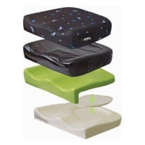 Matrx Kidabra Vi Pediatric Cushion exploded view; contoured foam for mobility and wheelchair support.