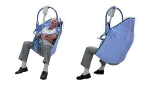 Arjo Clip Sling Unpadded Legs (MAA2000M) with lift for elderly home care mobility support.