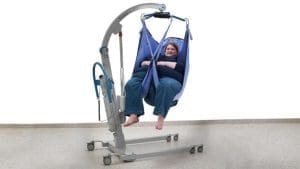 Arjo Bariatric Loop Sling (MAA8010) and patient lift enable safe home care mobility transfers.