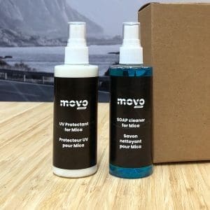 MOVO Canopy Care Kit bottles for MV-100-2: UV protectant, soap cleaner for home mobility aid maintenance.