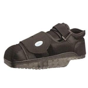 OTC Heel Wedge Shoe 8712: black medical shoe with thick sole for foot injury support.