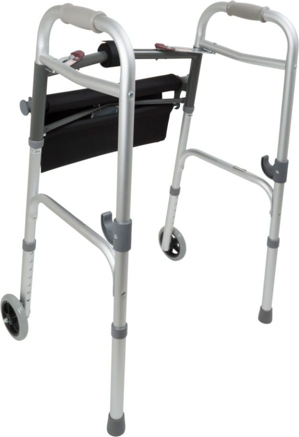 ProBasics, Two-Button Folding Walker with Wheels and Roll-Up Seat, WKAAW2BST - Image 3