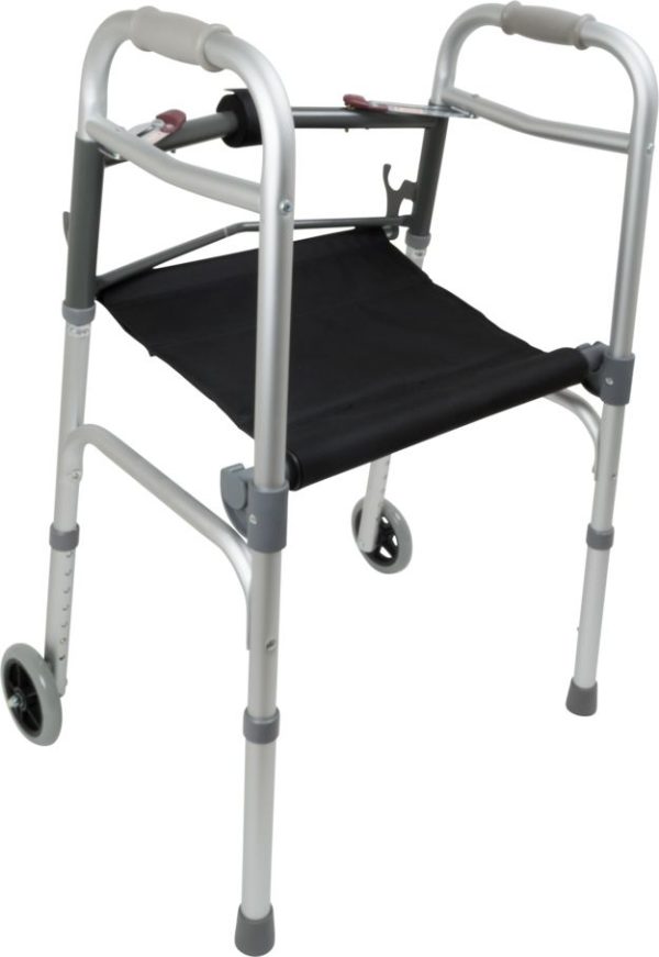 ProBasics, Two-Button Folding Walker with Wheels and Roll-Up Seat, WKAAW2BST - Image 3